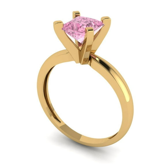 1ct princess cut pink Zircon 14k yellow gold Bridal Wedding Engagement Promise Anniversary Ring for Women size 4.75