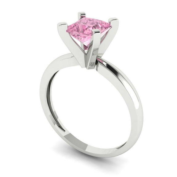 1ct princess cut pink Zircon 18k white gold Bridal Wedding Engagement Promise Anniversary Ring for Women size 3.75