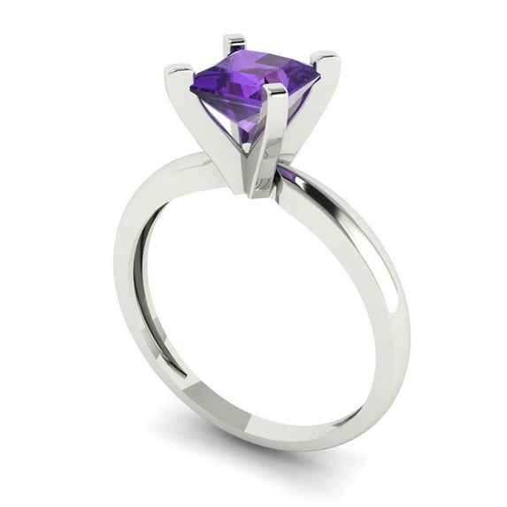 1ct princess cut purple natural amethyst 14k white gold Bridal Wedding Engagement Promise Anniversary Ring for Women size 6