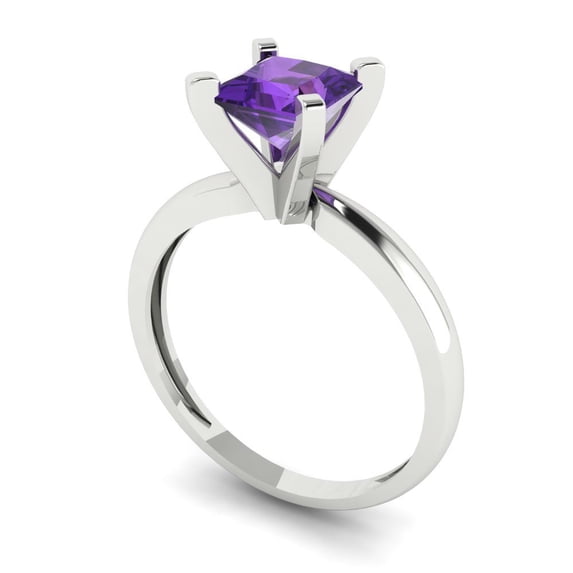 1ct princess cut purple natural amethyst 18k white gold Bridal Wedding Engagement Promise Anniversary Ring for Women size 9
