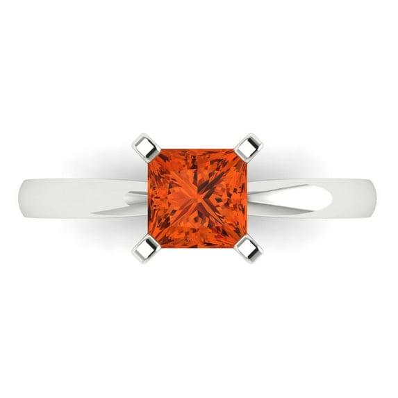 Clara Pucci 14K White Gold Solid Gold Red Solitaire Anniversary Ring for Women - 1 cttw Princess Cut