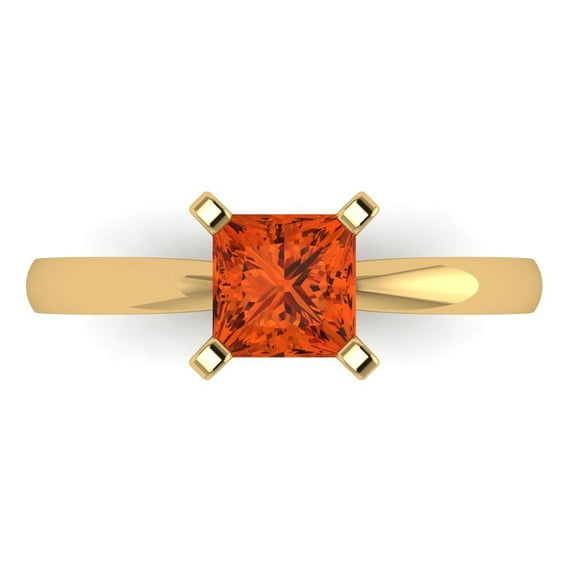Clara Pucci 14K Yellow Gold Solid Gold Red Solitaire Anniversary Ring for Women - 1 cttw Princess Cut