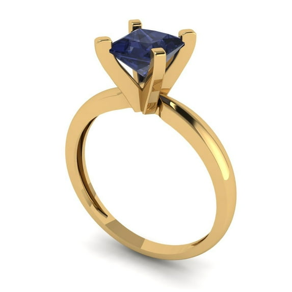 1ct princess cut blue sapphire 14k yellow gold Bridal Wedding Engagement Promise Anniversary Ring for Women size 8.75