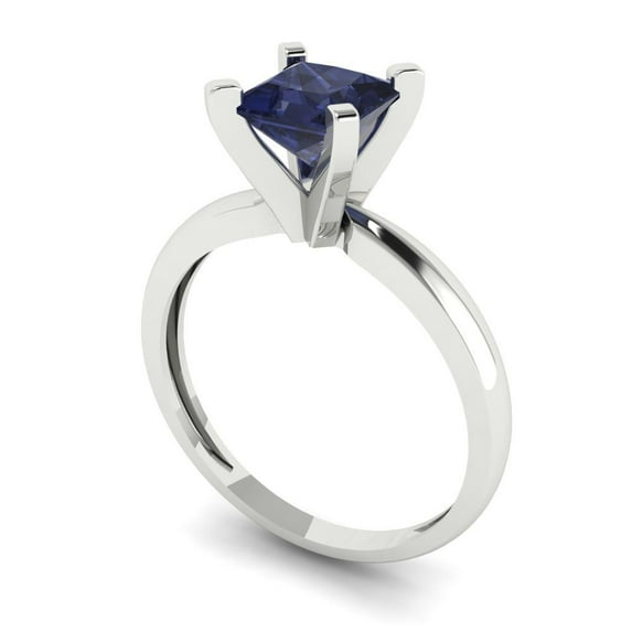 1ct princess cut blue sapphire 18k white gold Bridal Wedding Engagement Promise Anniversary Ring for Women size 7.5