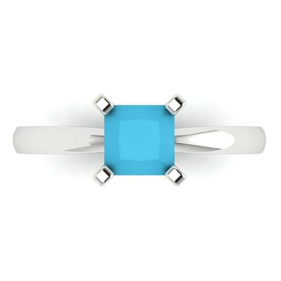 Clara Pucci 14K White Gold Solid Gold Turquoise Solitaire Anniversary Ring for Women - 1 cttw Princess Cut