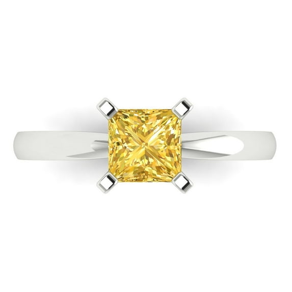 Clara Pucci 14K White Gold Solid Gold Yellow Solitaire Anniversary Ring for Women - 1 cttw Princess Cut