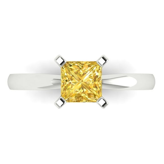 Clara Pucci 14K Yellow Gold Solid Gold Citrine Solitaire Anniversary Ring for Women - 1 cttw Princess Cut