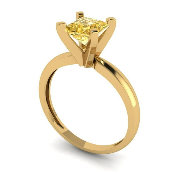 1ct princess cut yellow natural citrine 18k yellow gold Bridal Wedding Engagement Promise Anniversary Ring for Women size 3.75
