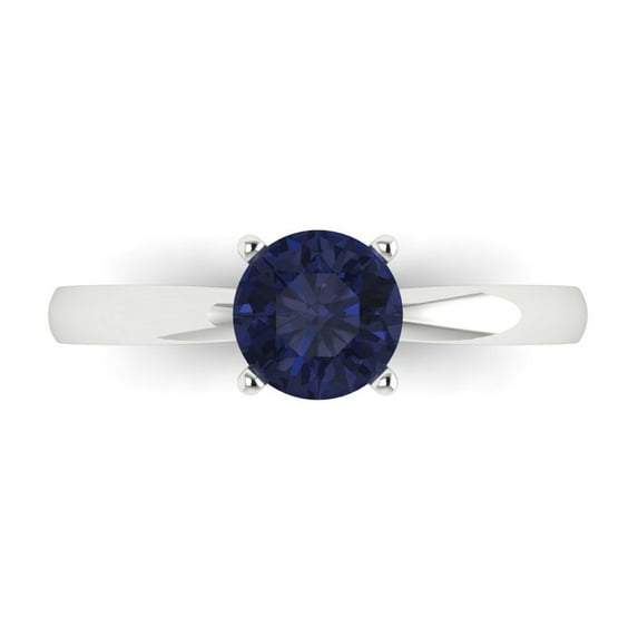 1 ct Round Cut Simulated Blue Sapphire Solitaire 18K White Gold Womens Engagement Ring