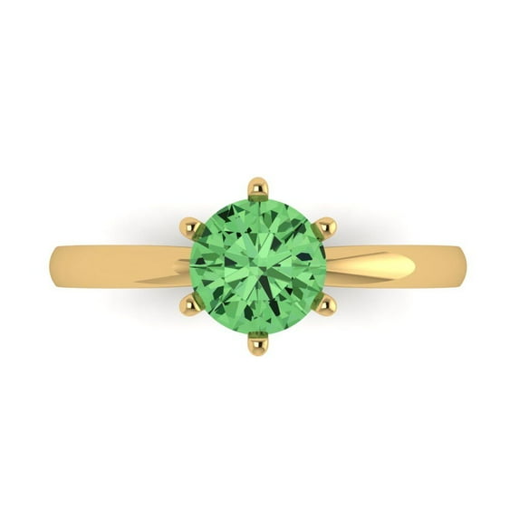 Clara Pucci 14K Yellow Gold Solid Gold Green Solitaire Anniversary Ring for Women - 1 cttw Round Cut