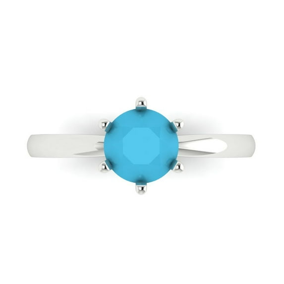 1 ct Round Cut Simulated Turquoise Solitaire 18K White Gold Womens Engagement Ring