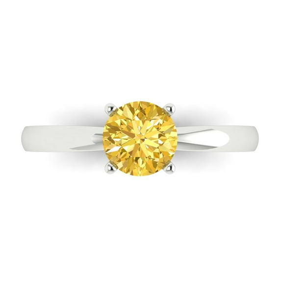 1 ct Round Cut Natural Citrine Solitaire 14K White Gold Womens Engagement Ring