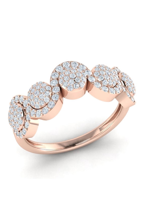 1ctw Round Cut Diamond Prong Women's Fancy Cluster Wave Wedding Ring Bridal Anniversary Band Solid 14K Gold GH SI2