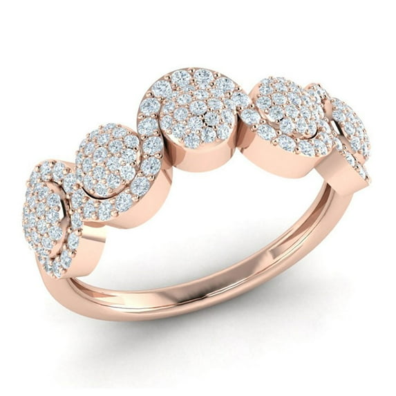 1ctw Round Cut Diamond Prong Women's Fancy Cluster Wave Wedding Ring Bridal Anniversary Band Solid 14K Gold GH SI2