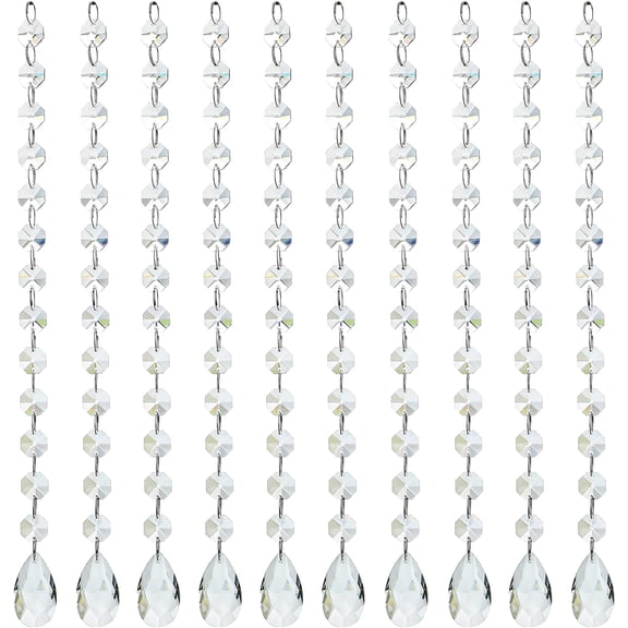 1ft 10pcs Teardrop Crystals Garland,Crystal Teardrop Chandelier Replacement,Hanging Glass Crystals for Chandelier, Christmas Tree, Wedding Decor(Clear)