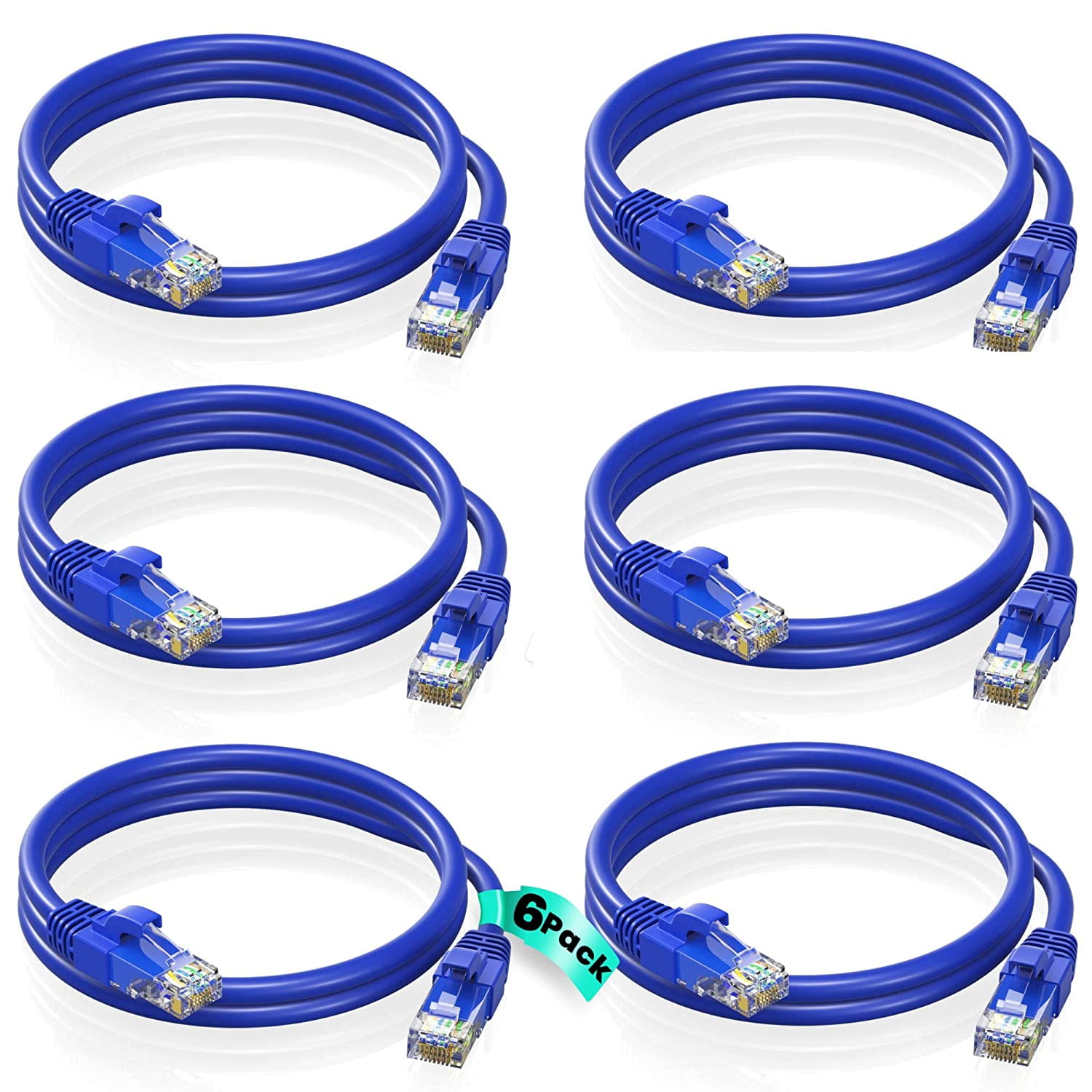 1ft Cat6 Cable, UTP LAN Network Cord, RJ45 Connectors, Blue (6