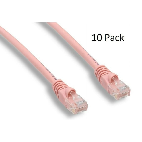 1ft Cat6 UTP 550MHz Copper Patch Cable Category 6 Unshielded Twisted Pair Snagless Network Internet Cord Molded Boots Pink 10 Pack