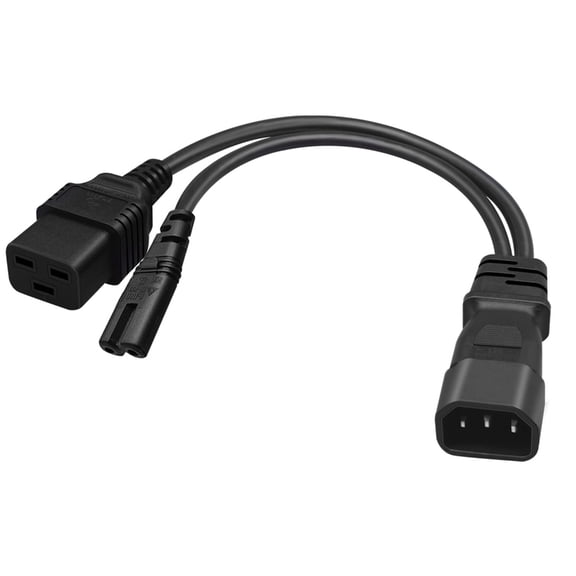 1ft IEC C14 Male Plug to C7 + C19 Female Socket Y Split Power Extension Cable