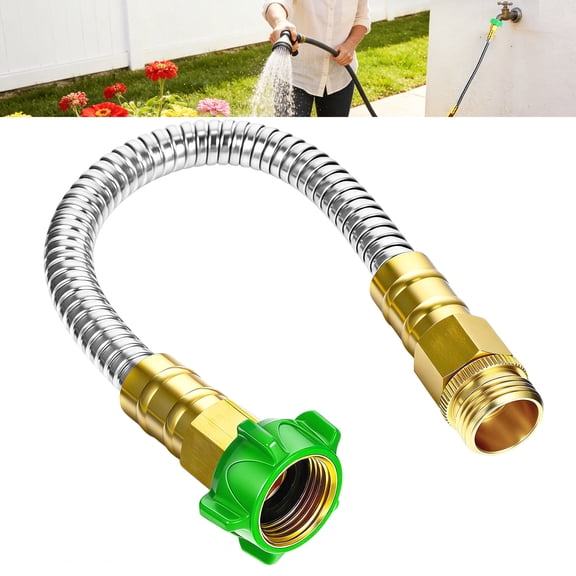 1ft Metal Short Garden Hose, TSV Stainless Steel Hose Leader with Nozzle-Flexible, Small Water Hose Extension, Lightweight Hose Extender for Outdoor