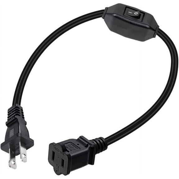 1ft Short US Power Extension Cord with On/Off Switch ,On Off Switch Extension Cord,2-Prong Polarized Extension Cord with Switch 10A/125V(Polarized w/Switch Black)