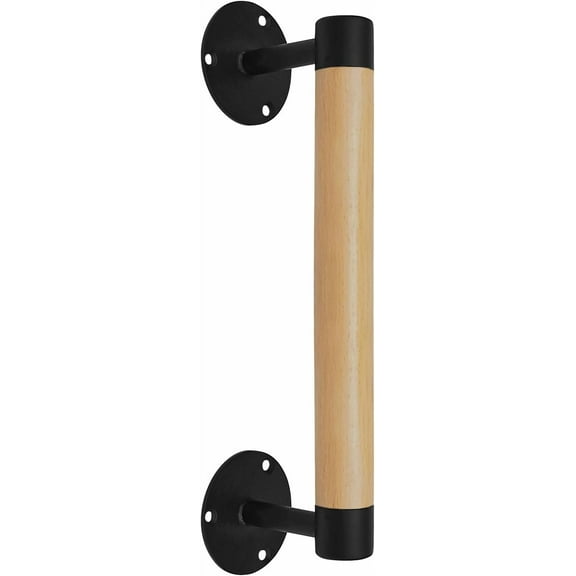 1ft Wood Handrail for Indoor Stairs, Wood Staircase Handrail W/s Black Sturdy Metal Brackets, Stair Banister Railing Wooden Safety Grab Bar for Elderly & Kids