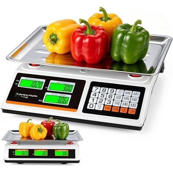 1g Resolution Price Computing Scale with -Sided Display, 88lb Commercial  Kitchen Scale with Preset Price , Plug-in or rechargeable,for Produce, Farmers Markets, Meat(Not for Trade)
