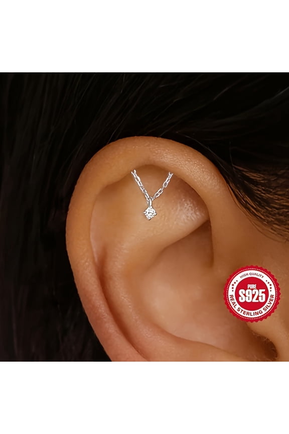 [1g Silver Flat Thread Ear Stud] 1pc 925 Silver Flat Thread Ear Bone Stud with Design Sense, Trendy, Low Allergy, 1g,Silvery