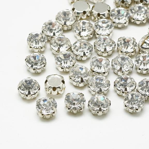 1gross Sew on Rhinestone Glass Rhinestones Montee Beads with Brass Prong Settings Garments Accessories Flat Round 3x2.5mm Hole: 0.5mm about 144pcs/gross