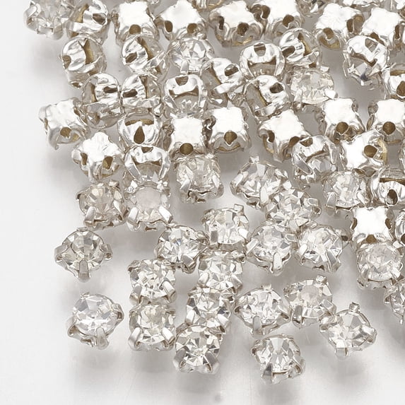 1gross Sew on Rhinestone Glass Rhinestones Montee Beads with Brass Prong Settings Garments Accessories Flat Round 4x3mm Hole: 0.5mm about 144pcs/gross