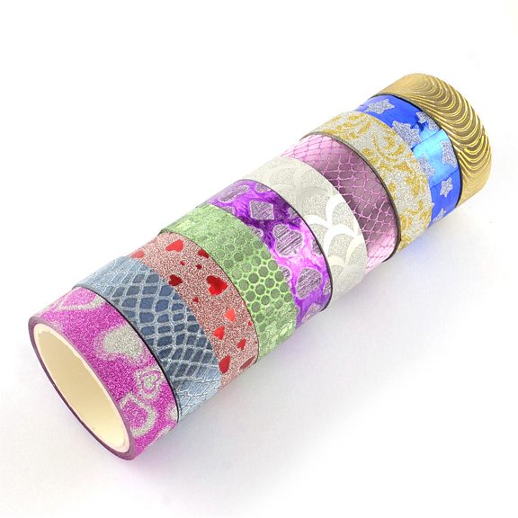 1group Glitter Powder DIY Scrapbook Decorative Paper Tapes Self Adhesive Tapes Mixed Color 14.5mm 3m/roll 10rolls/group