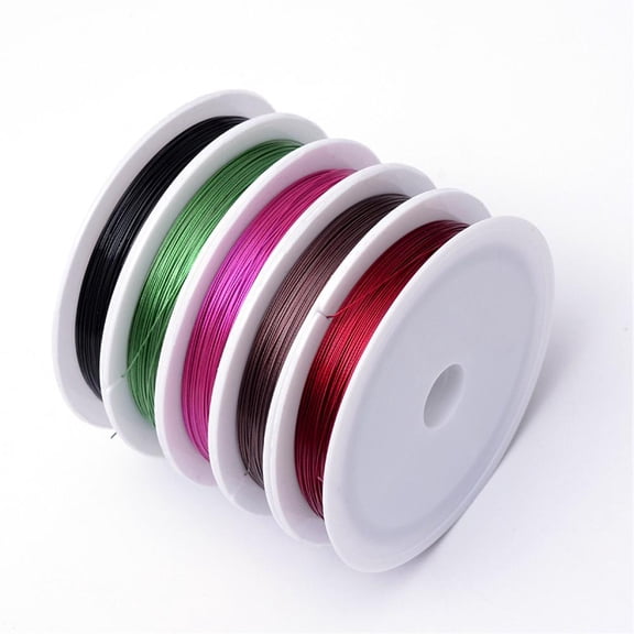 1group Tiger Tail Wire Nylon-coated Stainless Steel Mixed color 0.38mm about 229.65 Feet(70m)/roll 5 rolls/group Multi-color