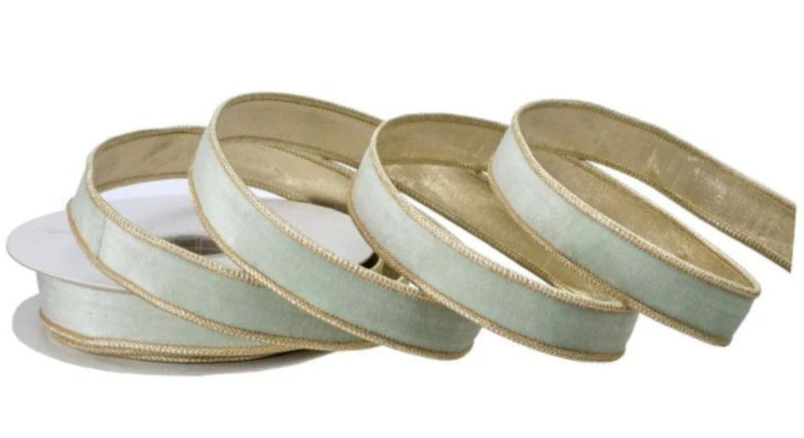 1in Velvet Ribbon with Platinum Edge: Mint Green (10 Yards)