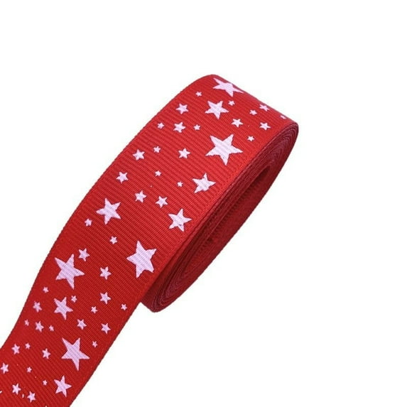 1inch Decorative Grosgrain,5 Yards Stars Printed Ribbons, Ribbon with White Stars Polyester Craft Ribbon for Making Gift Wrapping (red)