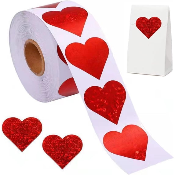 1inch Red Heart Shape Labels Stickers Yayun Shinny Red Heart Stickers Red Heart Stickers Decorations for Anniversary Candy Gift Box Party 500Pcs