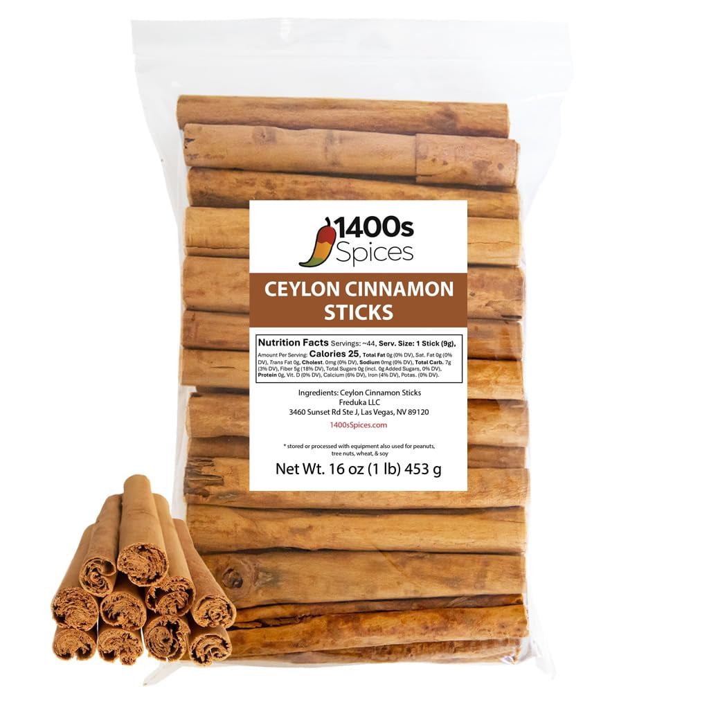 1lb Ceylon Cinnamon Sticks from Sri Lanka 5", True Cinnamon Stick, Canela Entera by 1400s Spices