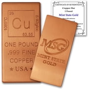 1 lb Copper Flat Bar Element Design w/Certificate of Authenticity by Mint State Gold