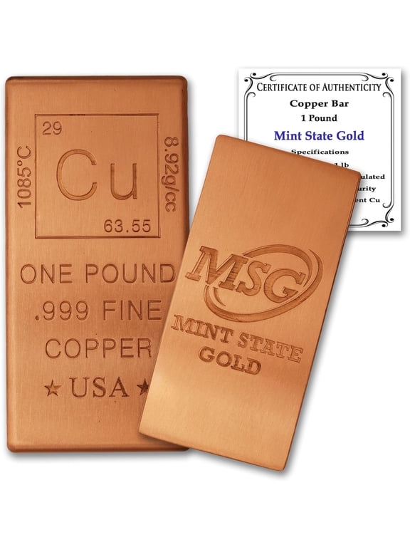 1 lb Copper Flat Bar Element Design w/Certificate of Authenticity by Mint State Gold