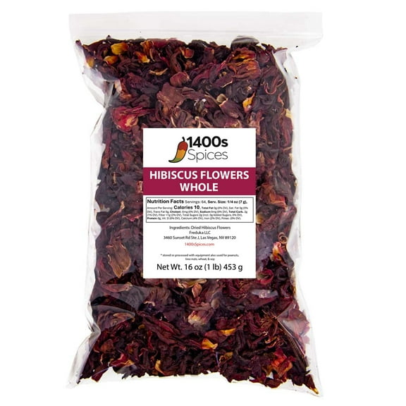 1lb Dried Hibiscus Flower Whole Tea, Flor De Jamaica by 1400s Spices