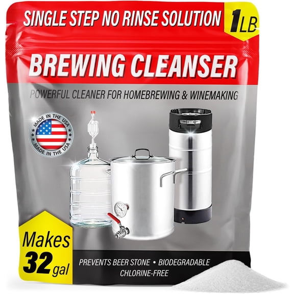 [1lb] Single Step No Rinse Brewing Cleanser - Made in USA, Powerful Powdered Brewery Wash For Cleaning & Prepping Homebrew Supplies - The Perfect Keg & Carboy Cleaner, Wine Bottle Cleaner, & More!