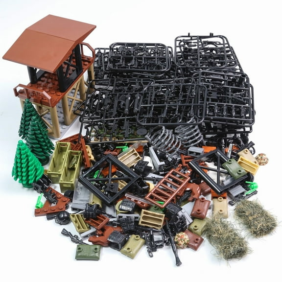 1lb WW2 Military Gear Pieces with Ghille Suit - Army Accessory Toy Set for Soldier Figures- Compatible with Major Brands Minifigures