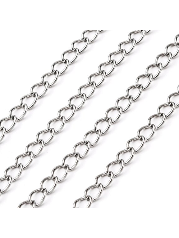 1m 3.28 Feet 304 Stainless Steel Curb Chains Unwelded Stainless Steel Color 5x3.8x0.8mm