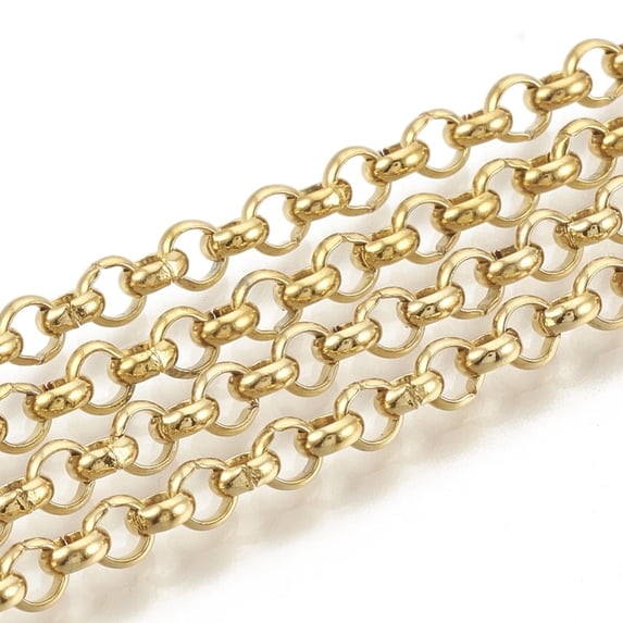 1m 3.28 Feet 304 Stainless Steel Rolo Chains Belcher Chain Unwelded Golden 4x1.5mm