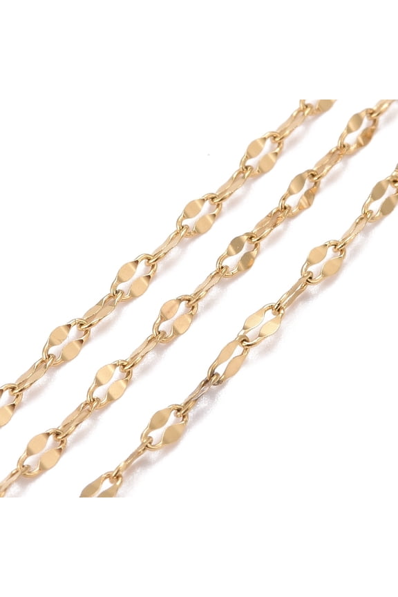 1m 3.28 Feet PVD Vacuum Plating 304 Stainless Steel Dapped Chains Link Chains Soldered Golden 3x1.5x0.2mm