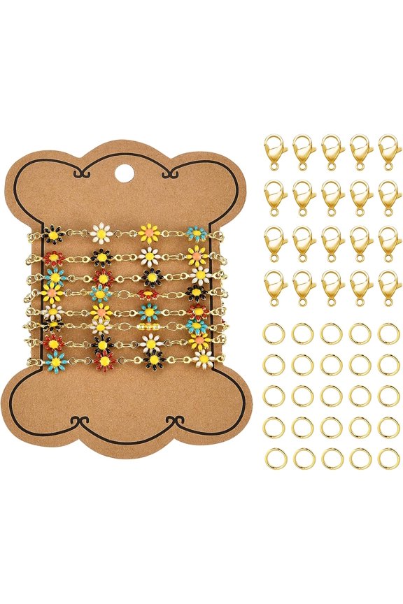 1m/39.4" Enamel Daisy Chain Link Chain Flower Link Chain with 20pcs Lobster Clasps and 20pcs Open Jump Rings for Necklace DIY Jewelry MakingL8 Mixed Color