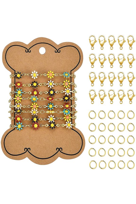1m/39.4" Enamel Daisy Chain Link Chain Flower Link Chain with 20pcs Lobster Clasps and 20pcs Open Jump Rings for Necklace DIY Jewelry Making