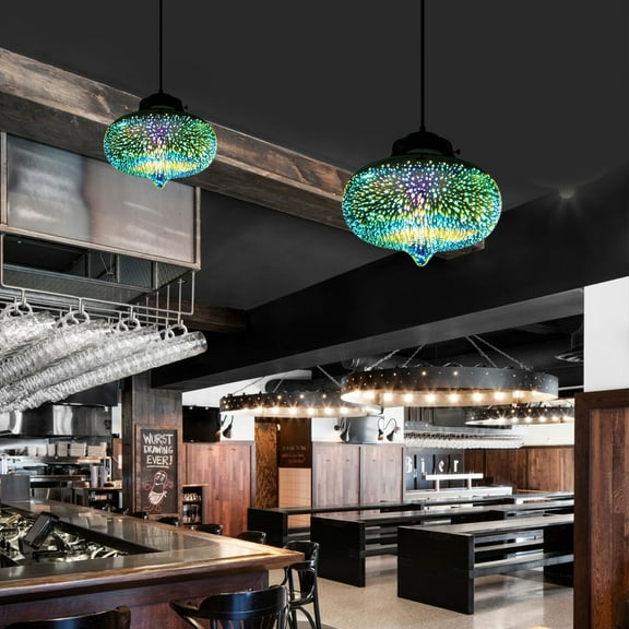 1m Adjustable Height Hanging Glass Pendant Light Chandelier Lamp Colorful Firework Ceiling Light with Round Base