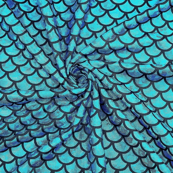 1m Dark Cyan Hologram 2 Way Stretch Fish Scale Fabric Sparkly Spandex Mermaid Printed Fish Scale Stretch Fabric