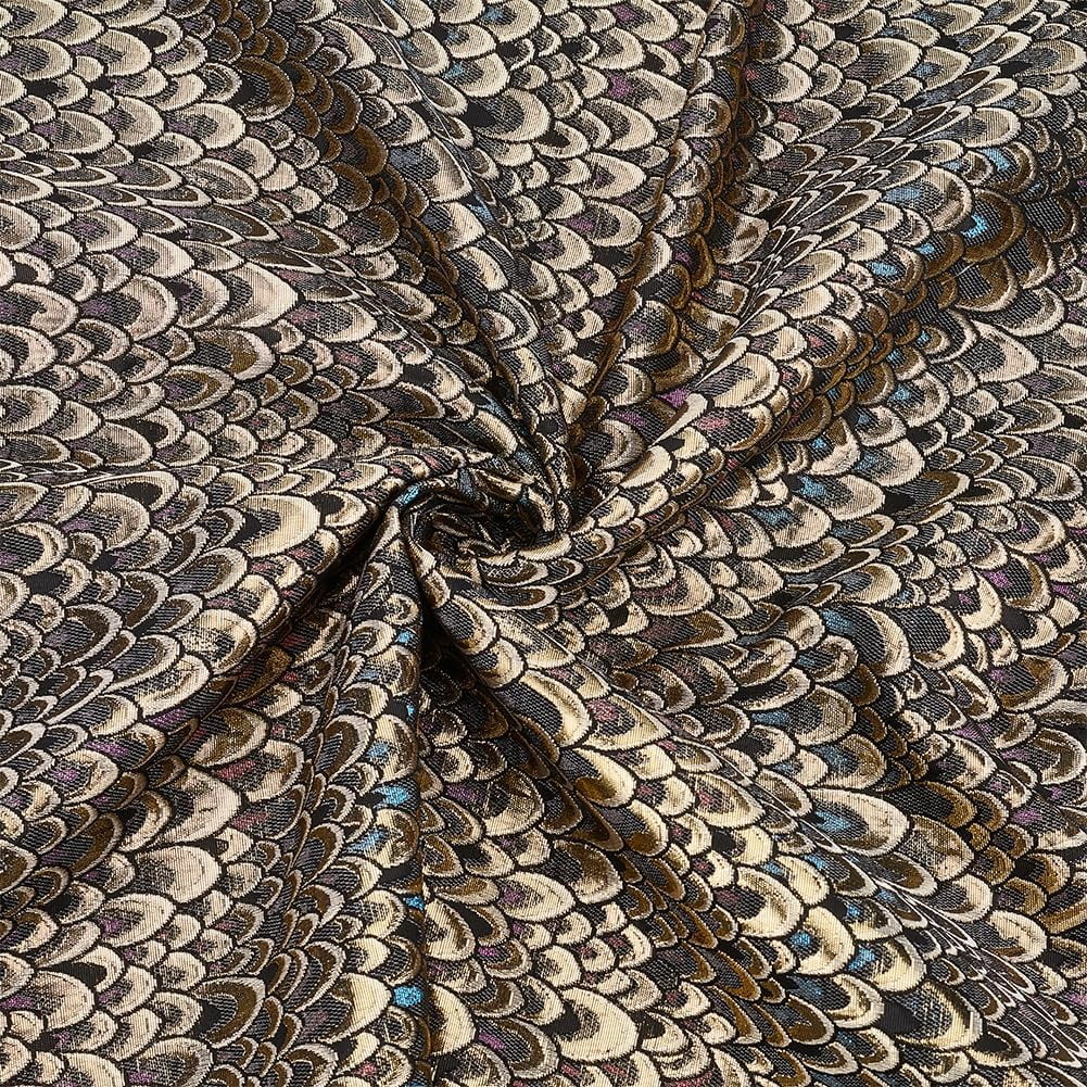 1m Jacquard Polyester Fabric 1Yard Fish Scales Gild Fabric for Upholstery 58.2 Inch Width Vintage Lace Embroidered Fabric for DIY Bag Decorative Home Accents Pillow Dress Sewing Accessories Gold