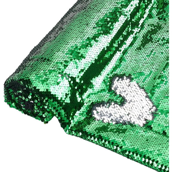 1m PVC Reversible Sequin Fabric for Dress Performance Stage Spring Green 1500~1520x0.7mm