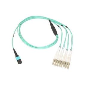 CableWholesale MPLC-31001 Plenum Fiber Optic Cable, 40 Gigabit Ethernet QSFP 40GBase-SR4 to MTP(MPO)/LC (4 Duplex LC) 24 inch Breakout Cable, OM3, 50/125, 1 meter